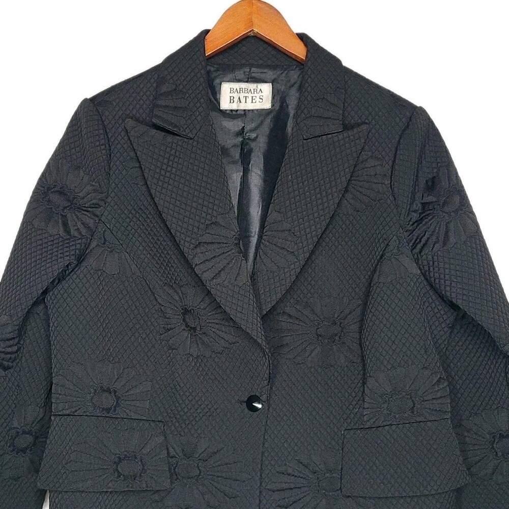 Barbara Bates Women's Formal Black Embroidered Floral Blazer Jacket Large